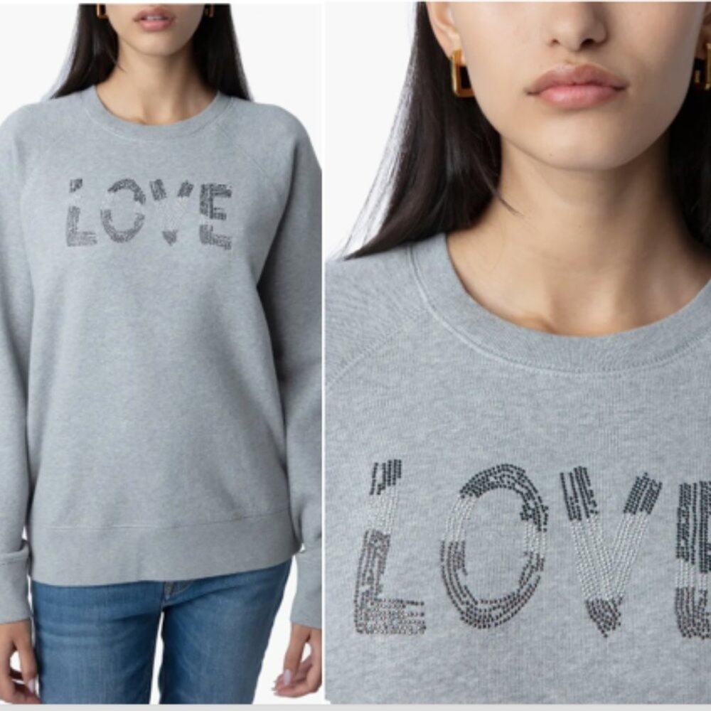Zadig & Voltaire Love Embellished Cotton Sweatshirt Rhinestone Size Small